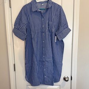 Blue Stripe Button-Up Shirt Dress